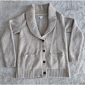 L.L. Bean Signature 73% Lambswool Cardigan Sweater Shawl Collar Ribbed Hems Sz L